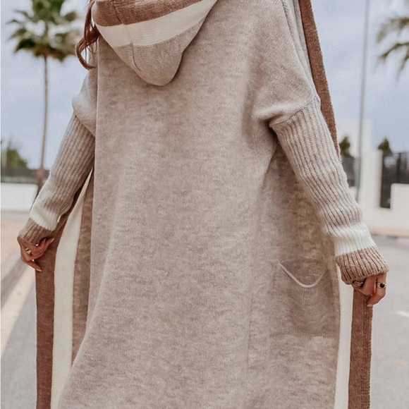 #32 Autumn Longline Color Block Knitted Cardigan-Brown - Picture 4 of 6